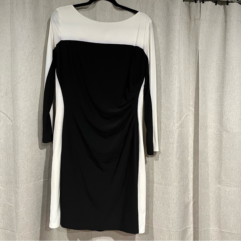 Black and white color block mid length dress